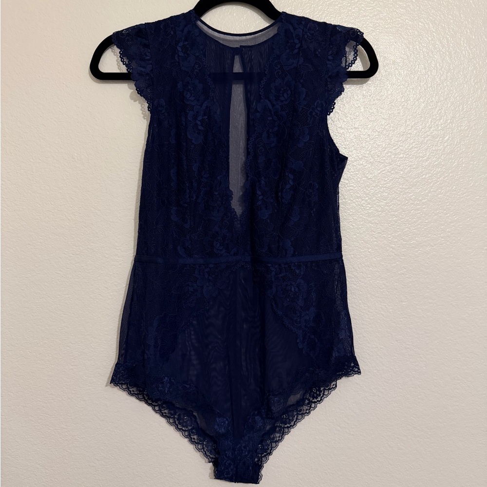 Elegant Navy Lace Bodysuit